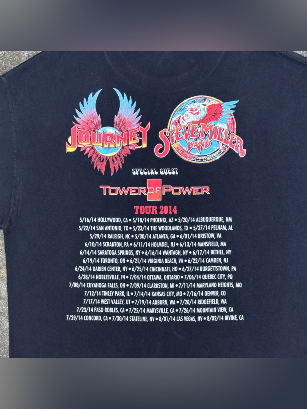 Y2k Journey Steve Miller Tower of Power 2014 Tour Concert T-Shirt Black Wings - Picture 5 of 5